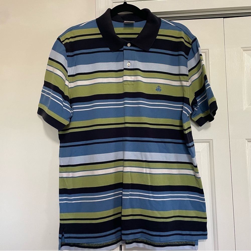 Brooks Brothers Original Fit Green Navy Blue Striped Polo Size Large